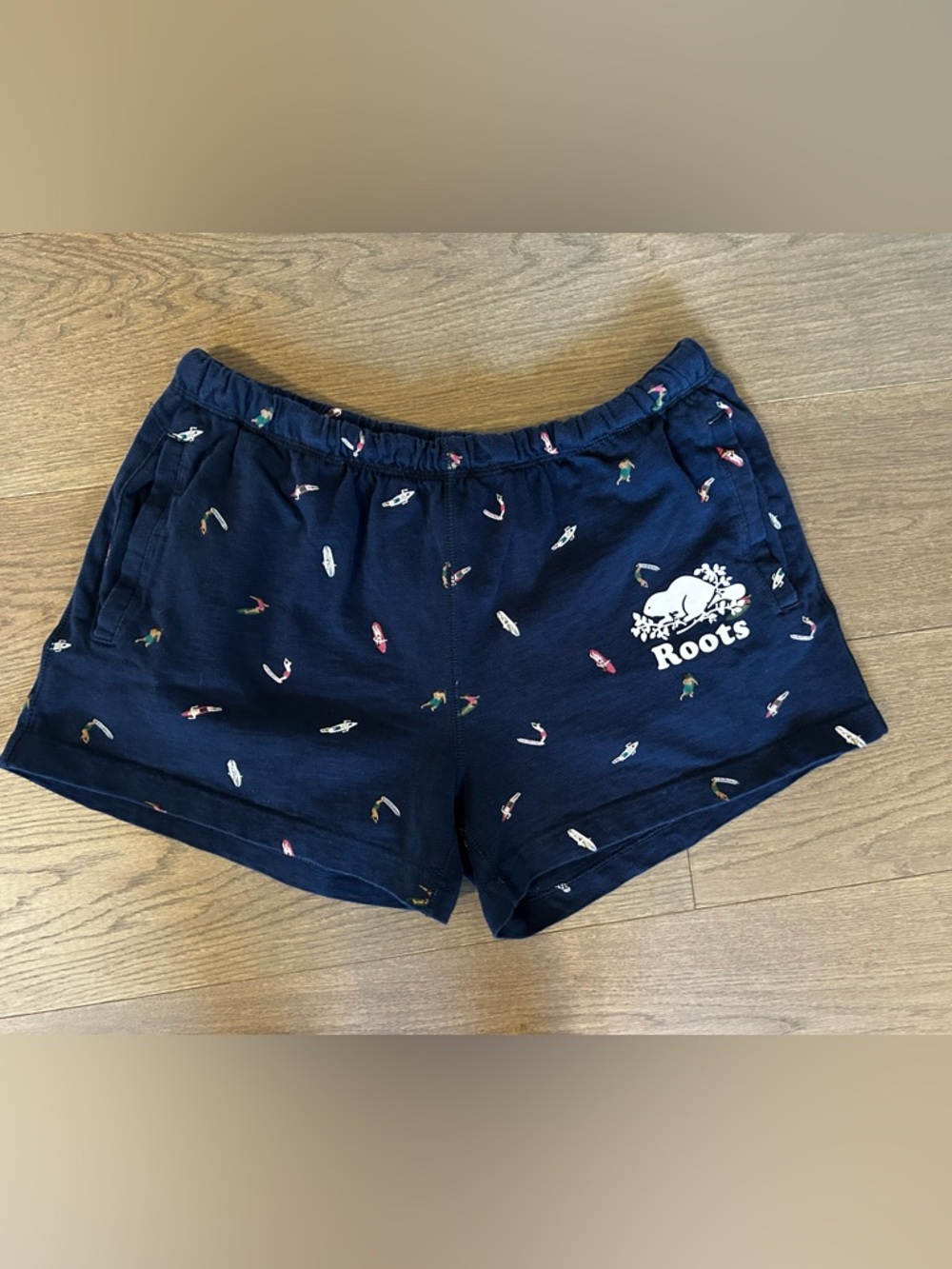 Roots Navy Surf Print Athletic Shorts